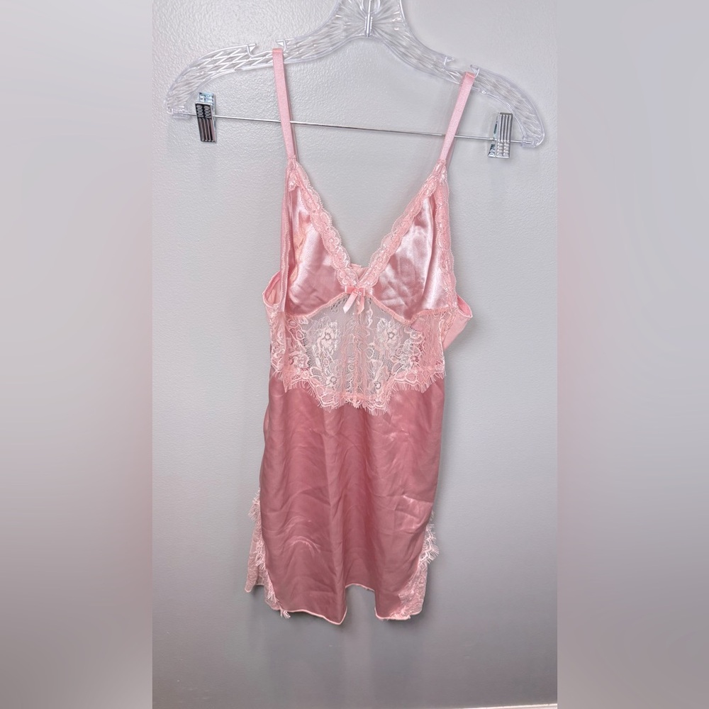 Coquette Pink Satin Lace Slip Dress Romantic Feminine‎ Size Small